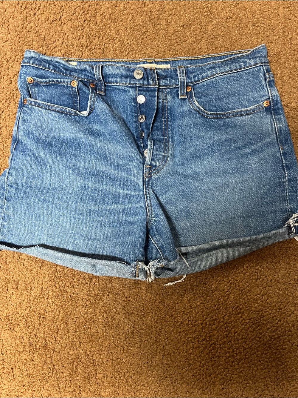 Levi's Medium Blue Button-Fly Cutoff Denim Shorts